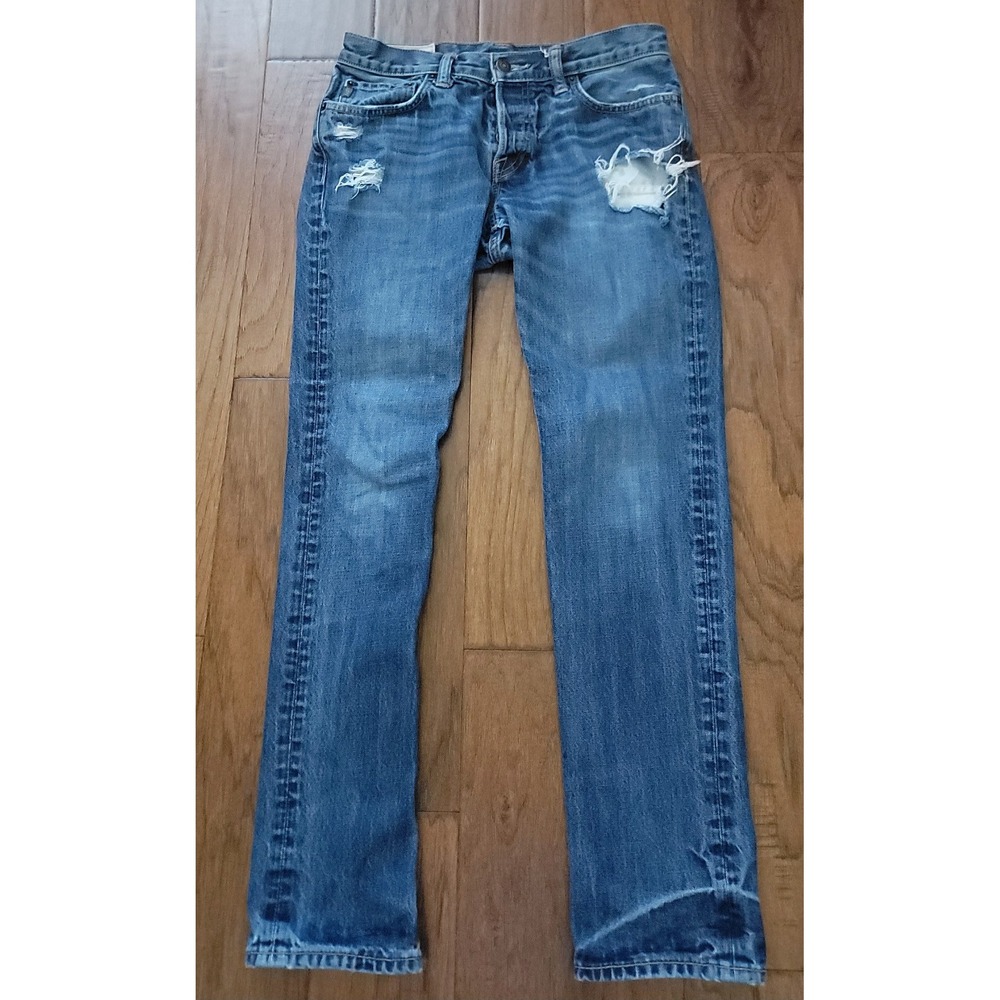 Abercrombie & Fitch Women's Blue Distressed Button‎ Fly Skinny Jeans Size 30x30